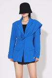 Royal Blue Asimmetrico Risvolto Dentellate Donna Blazer