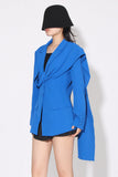 Royal Blue Asimmetrico Risvolto Dentellate Donna Blazer