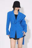 Royal Blue Asimmetrico Risvolto Dentellate Donna Blazer