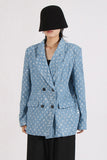 Scintillante blu risvolto dentellato donne Blazer con paillettes