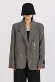 Sparkly grigio con risvolto dentellato paillettes donne Blazer