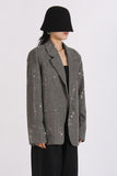 Sparkly grigio con risvolto dentellato paillettes donne Blazer