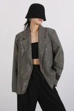 Sparkly grigio con risvolto dentellato paillettes donne Blazer