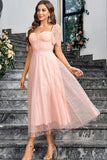 Abito Maxi Formale A Line Rosa Con Pizzo