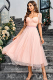 Abito Maxi Formale A Line Rosa Con Pizzo