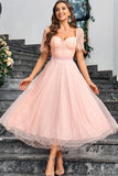 Abito Maxi Formale A Line Rosa Con Pizzo