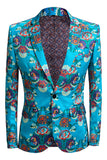 Blazer da uomo con ricamo blu a un pulsante