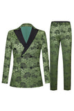 Army Green Peak Lapel 2 pezzi abito da ballo da uomo con motivo