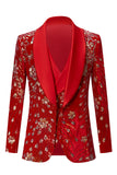 Sparkly Red Scialle Risvolto 2 Pezzi Paillettes Blazer e Gilet da uomo