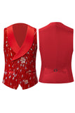 Sparkly Red Scialle Risvolto 2 Pezzi Paillettes Blazer e Gilet da uomo