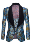 Grigio Blu Scialle Risvolto Ricamo Blazer e Gilet Set