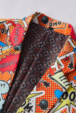 Blazer da uomo con risvolto a tacca arancione e graffiti