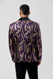 Blazer da uomo con risvolto dentato stampato con motivo viola glitter