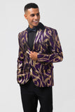 Blazer da uomo con risvolto dentato stampato con motivo viola glitter