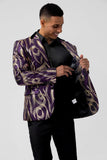 Blazer da uomo con risvolto dentato stampato con motivo viola glitter