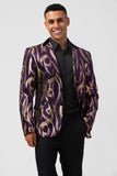 Blazer da uomo con risvolto dentato stampato con motivo viola glitter