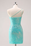 Sparkly Mint One Shoulder Tight Abito Da Cocktail corto con paillettes