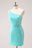 Sparkly Mint One Shoulder Tight Abito Da Cocktail corto con paillettes