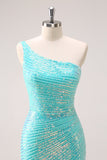 Sparkly Mint One Shoulder Tight Abito Da Cocktail corto con paillettes