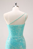 Sparkly Mint One Shoulder Tight Abito Da Cocktail corto con paillettes