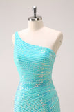 Sparkly Mint One Shoulder Tight Abito Da Cocktail corto con paillettes