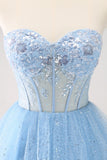 Sky Blue A Line Sweetheat Corsetto Tulle Abito Da Cocktail con paillettes