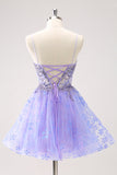Sparkly Lilac A Line Spaghetti Straps Abito corto per il Cocktail con paillettes