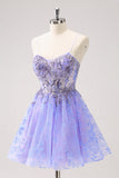 Sparkly Lilac A Line Spaghetti Straps Abito corto per il Cocktail con paillettes
