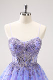 Sparkly Lilac A Line Spaghetti Straps Abito corto per il Cocktail con paillettes