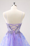 Sparkly Lilac A Line Spaghetti Straps Abito corto per il Cocktail con paillettes