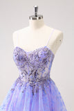 Sparkly Lilac A Line Spaghetti Straps Abito corto per il Cocktail con paillettes