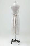 Champagne Sparkly V Neck Tea Length Holiday Party Dress con fiocco