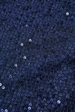 Abito da cocktail midi con paillettes con scollo a V blu scuro con fessura