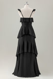 Verde chiaro A-Line Ruffle Tiered Chiffon Corsetto Abito da damigella d'onore lungo