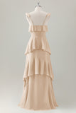 Verde chiaro A-Line Ruffle Tiered Chiffon Corsetto Abito da damigella d'onore lungo