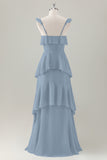 Verde chiaro A-Line Ruffle Tiered Chiffon Corsetto Abito da damigella d'onore lungo