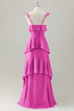 Verde chiaro A-Line Ruffle Tiered Chiffon Corsetto Abito da damigella d'onore lungo
