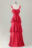 Verde chiaro A-Line Ruffle Tiered Chiffon Corsetto Abito da damigella d'onore lungo