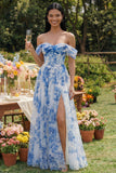 Vestito Maxi in tulle floreale blu corsetto a tracolla scoperta