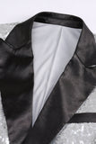 Sparkly Silver Black Peak Lapel Blazer da ballo da donna