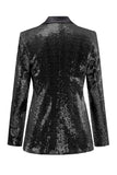 Sparkly Silver Black Peak Lapel Blazer da ballo da donna