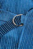 Peacock Blue Stripes Risvolto Dentellato 2 Pezzi Abiti con Cintura