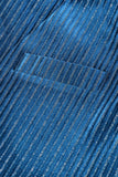 Peacock Blue Stripes Risvolto Dentellato 2 Pezzi Abiti con Cintura