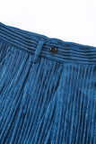 Peacock Blue Stripes Risvolto Dentellato 2 Pezzi Abiti con Cintura