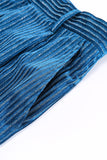 Peacock Blue Stripes Risvolto Dentellato 2 Pezzi Abiti con Cintura