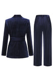 2 Pezzi Scialle Risvolto Blu Navy Abiti Donna con Cintura