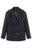 Blazer con risvolto dentato nero con perline scintillanti