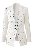 Blazer con risvolto a picco bianco scintillante con liste