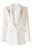 Bianco Beaded Picco Risvolto Donne Blazer