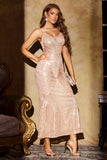 Scintillante Champagne Mermaid con scollo a V paillettes lungo abito da festa